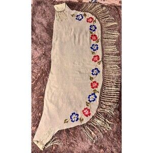 SHAWL BIKINI COVER UP FRINGE SHEER GREEN BEADS HAND PAINTED SCARF SURFACE VTG